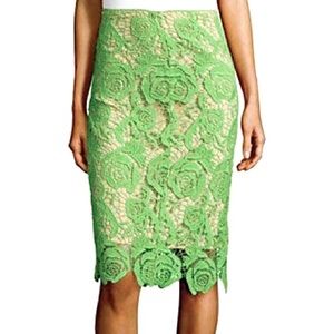 ⭐ Nicole Miller Artelier Green Lace Pencil Skirt ⭐